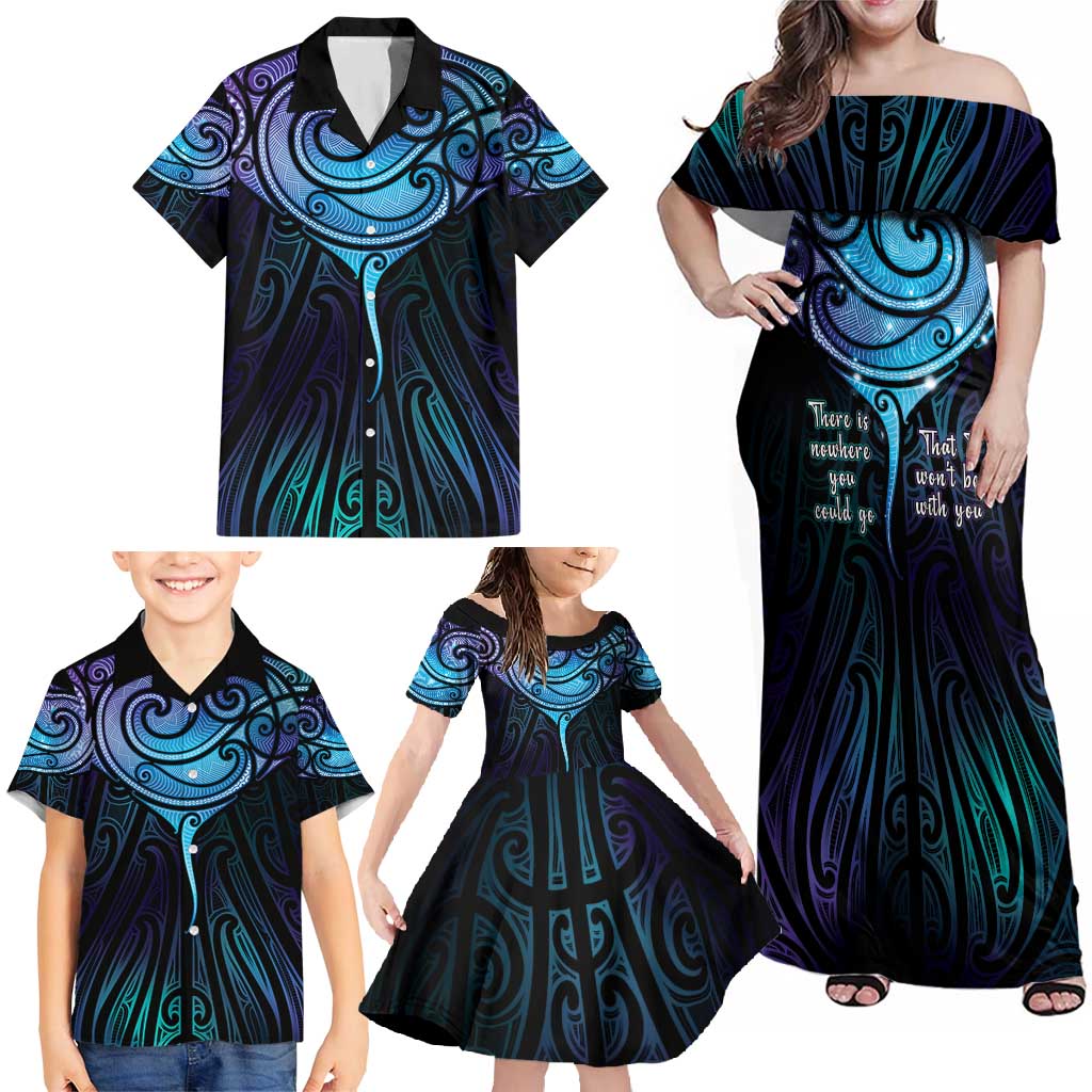 Aotearoa Maori Te Whai Rahi Family Matching Off Shoulder Maxi Dress and Hawaiian Shirt Tala - Nowhere You Could Go That I Won't Be With You - Polynesian Pride