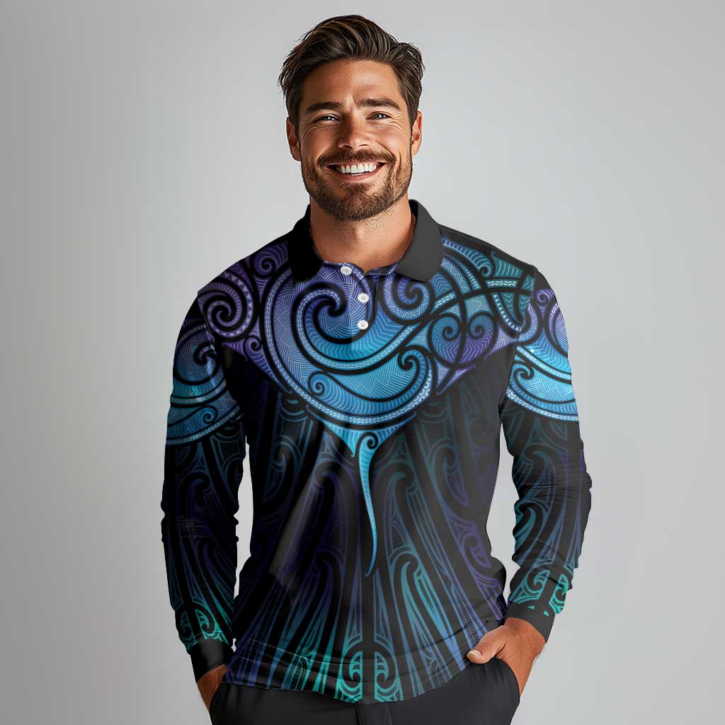 Aotearoa Maori Te Whai Rahi Long Sleeve Polo Shirt Tala - Nowhere You Could Go That I Won't Be With You - Polynesian Pride