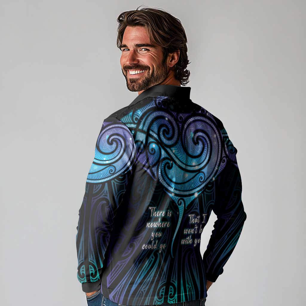 Aotearoa Maori Te Whai Rahi Long Sleeve Polo Shirt Tala - Nowhere You Could Go That I Won't Be With You - Polynesian Pride