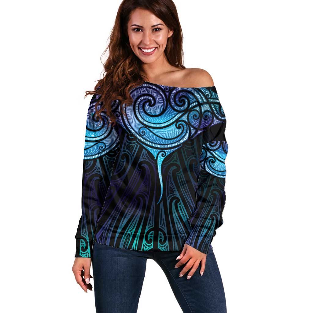 Aotearoa Maori Te Whai Rahi Off Shoulder Sweater Tala - Nowhere You Could Go That I Won't Be With You - Polynesian Pride