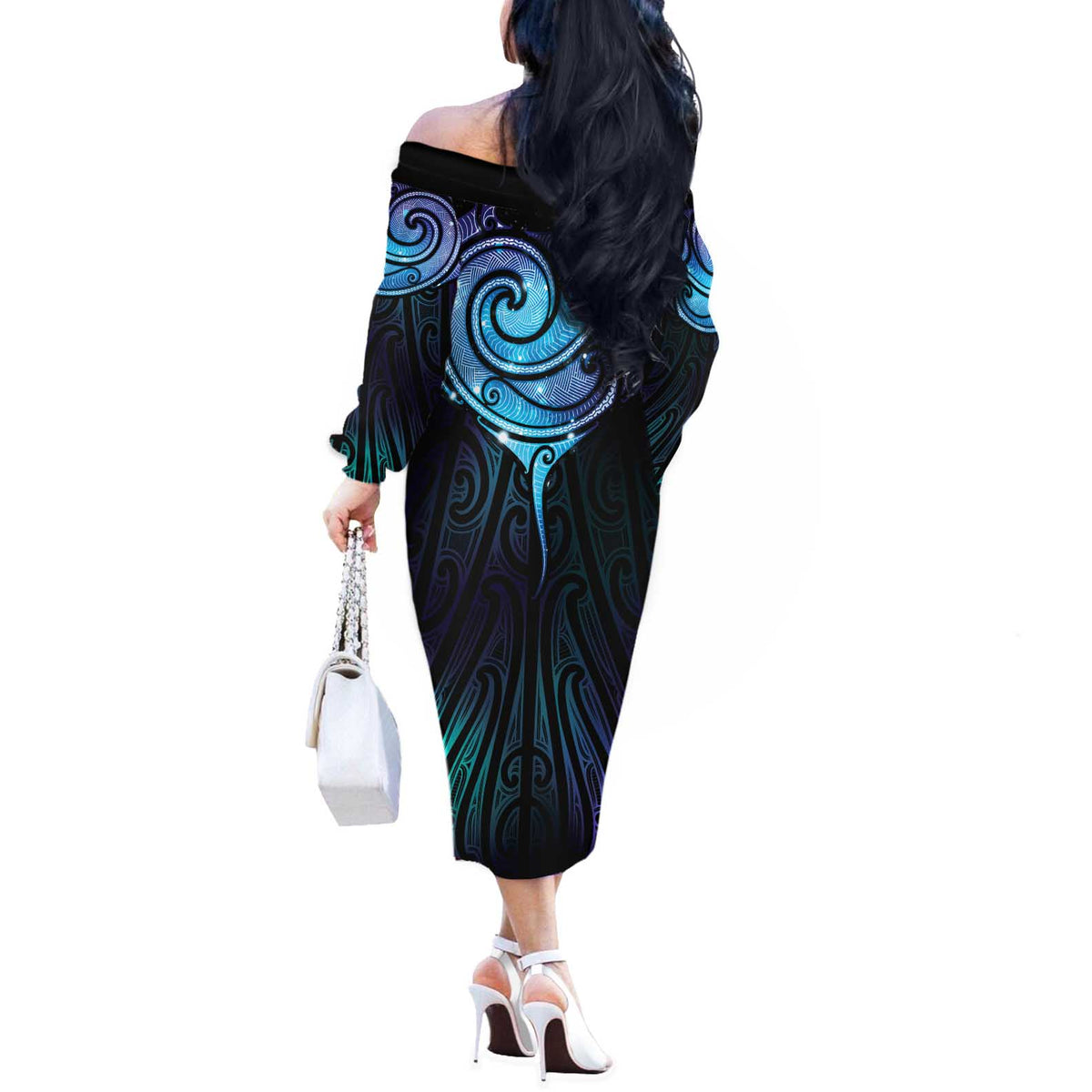 Aotearoa Maori Te Whai Rahi Off The Shoulder Long Sleeve Dress Tala - Nowhere You Could Go That I Won't Be With You - Polynesian Pride