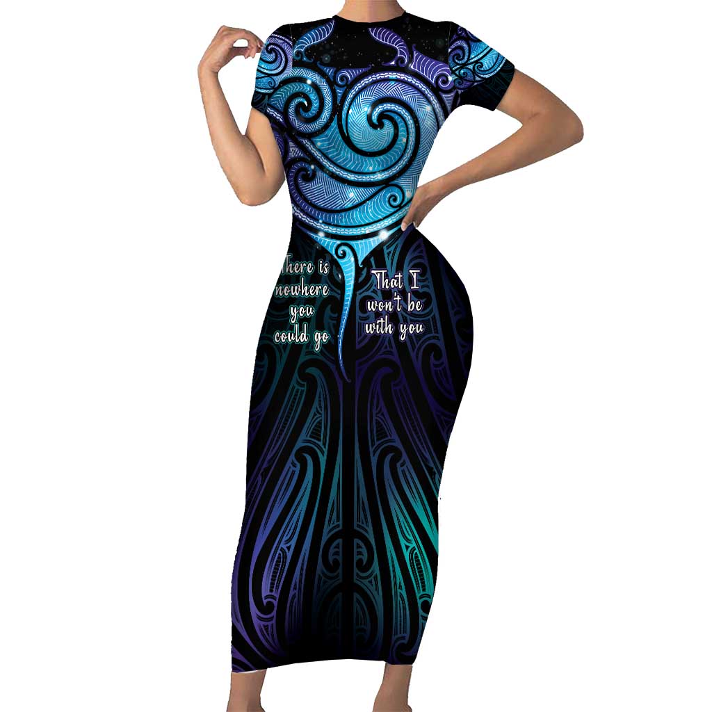 Aotearoa Maori Te Whai Rahi Short Sleeve Bodycon Dress Tala - Nowhere You Could Go That I Won't Be With You - Polynesian Pride