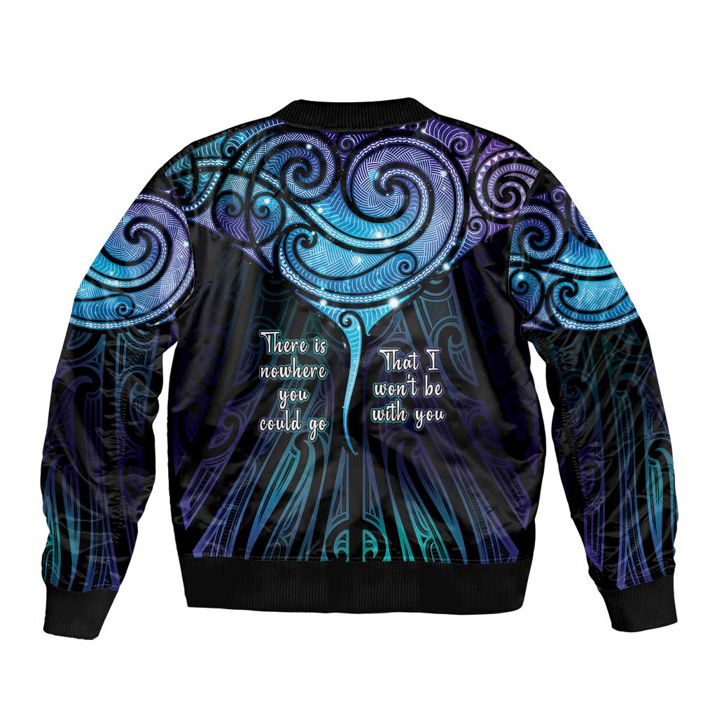 Aotearoa Maori Te Whai Rahi Sleeve Zip Bomber Jacket Tala - Nowhere You Could Go That I Won't Be With You LT7 - Polynesian Pride