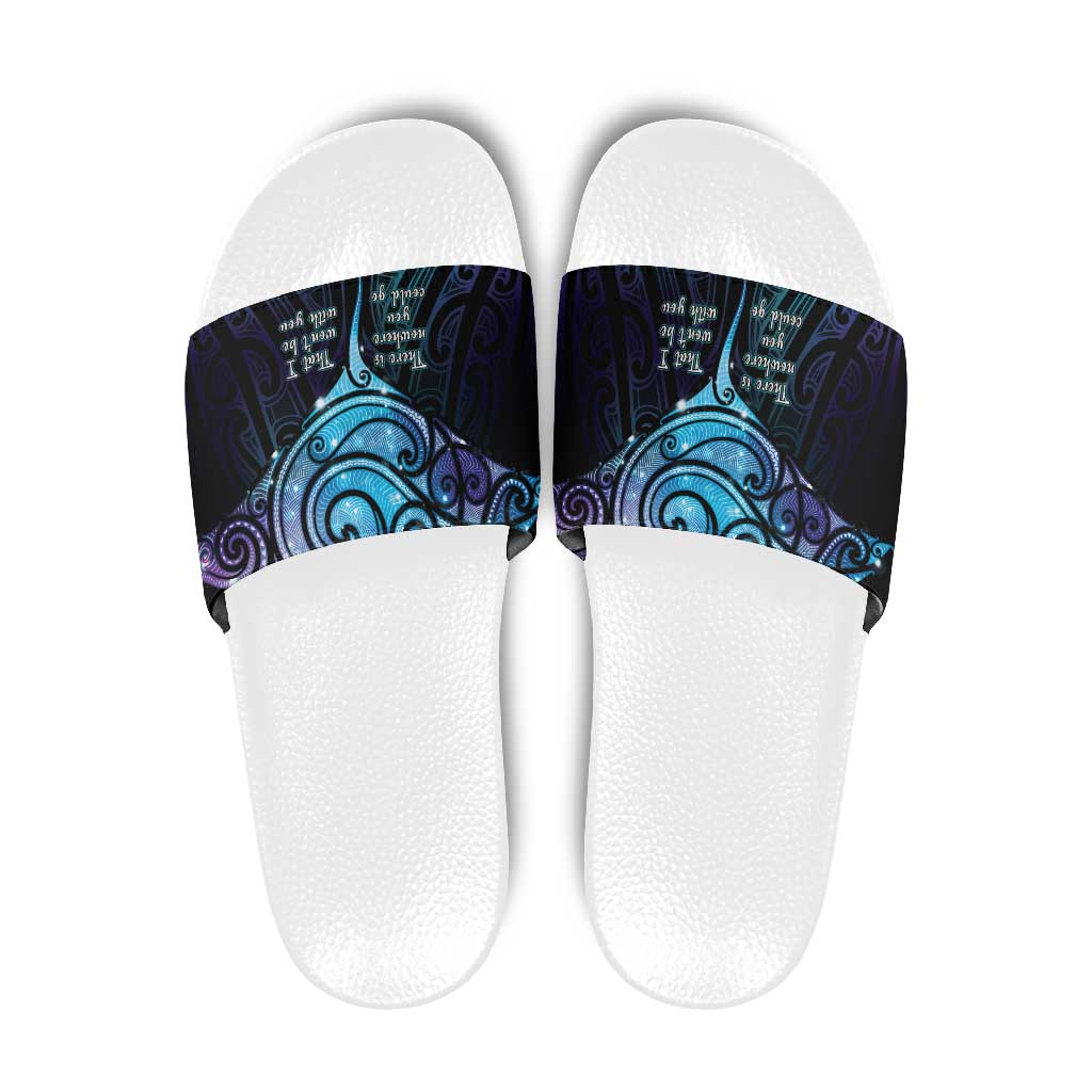 Aotearoa Maori Te Whai Rahi Slide Sandals Tala - Nowhere You Could Go That I Won't Be With You LT7 Teal Purple - Polynesian Pride