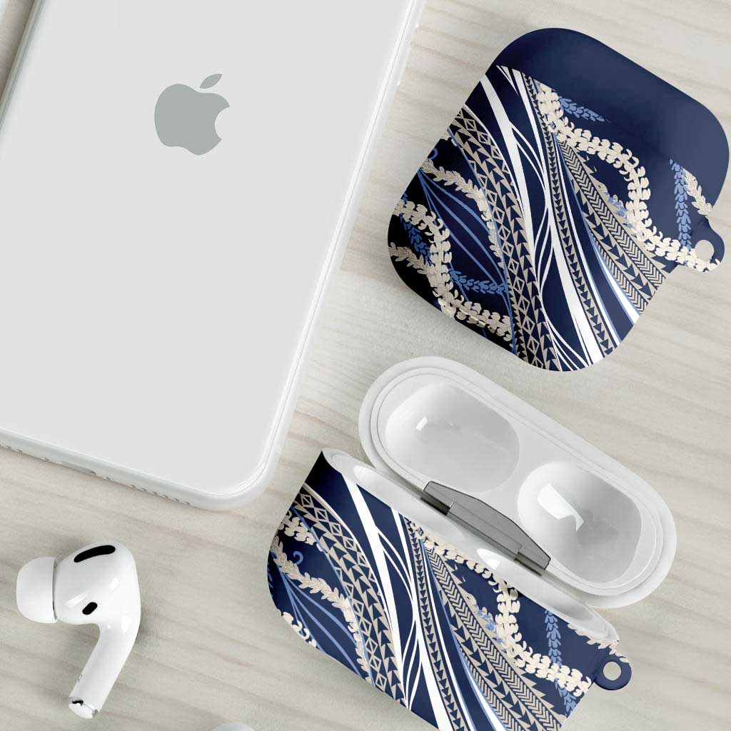 Polynesian Puakeniken Pikake Twisted Lei AirPods Case Navy Blue - Polynesian Pride