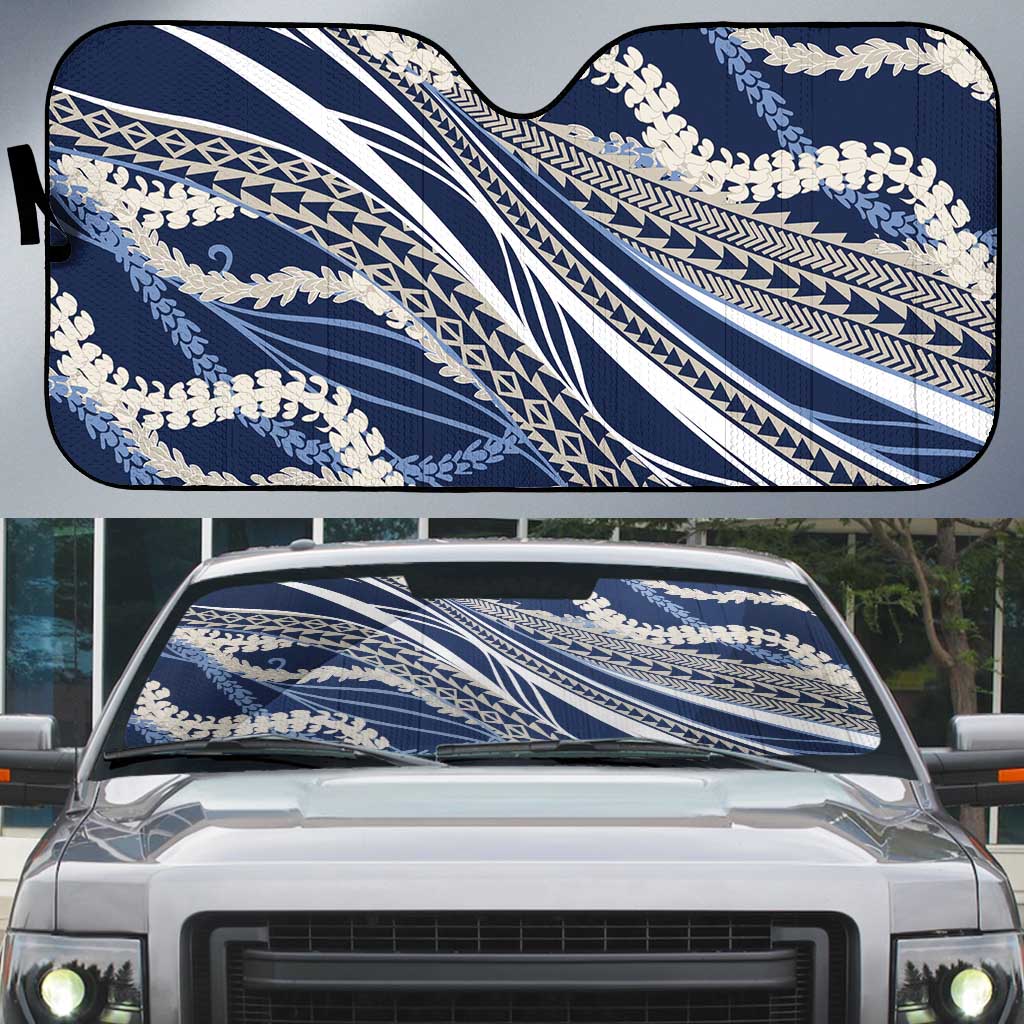 Polynesian Puakeniken Pikake Twisted Lei Auto Sun Shade Navy Blue LT7 Navy Blue - Polynesian Pride