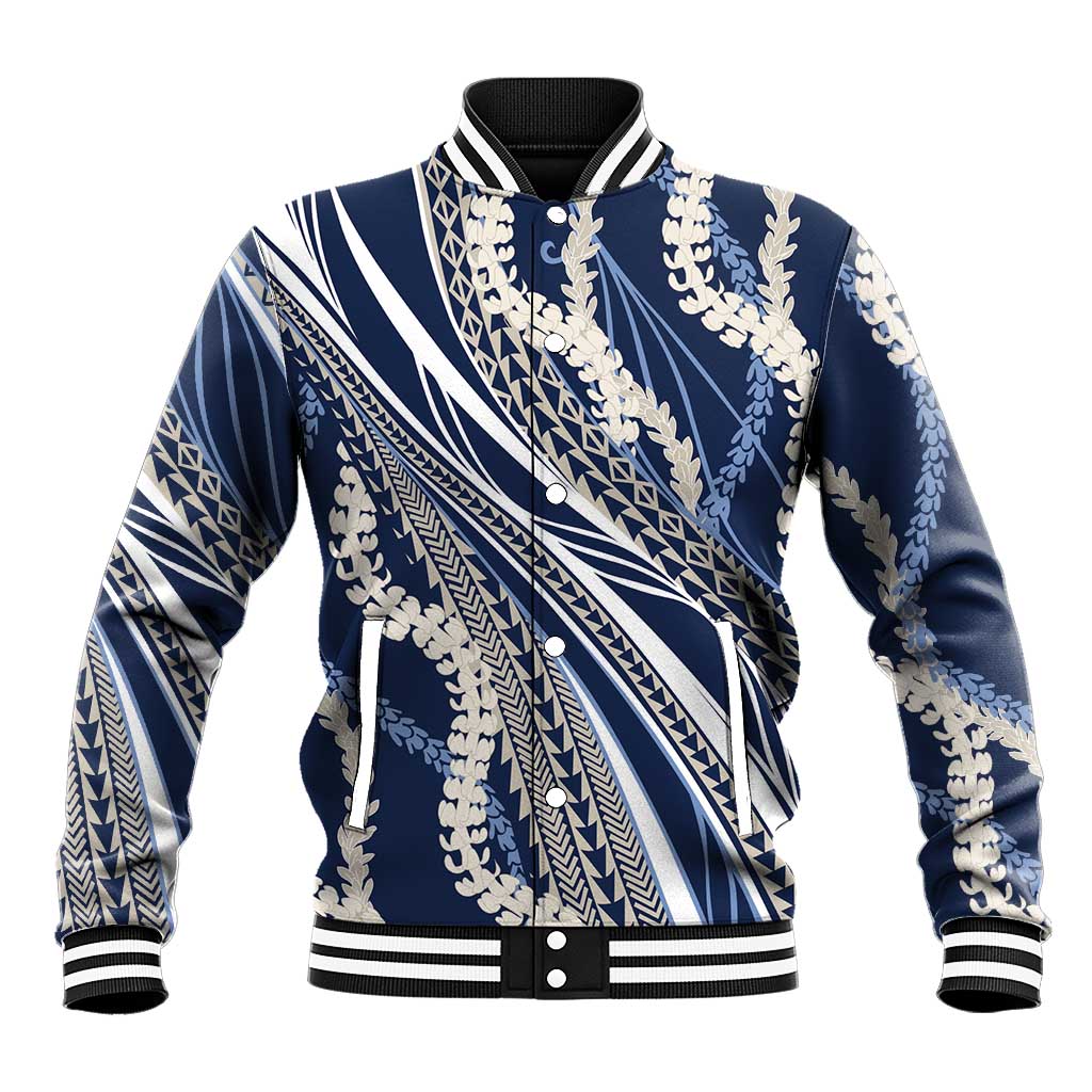 Polynesian Puakeniken Pikake Twisted Lei Baseball Jacket Navy Blue LT7 Unisex Navy Blue - Polynesian Pride