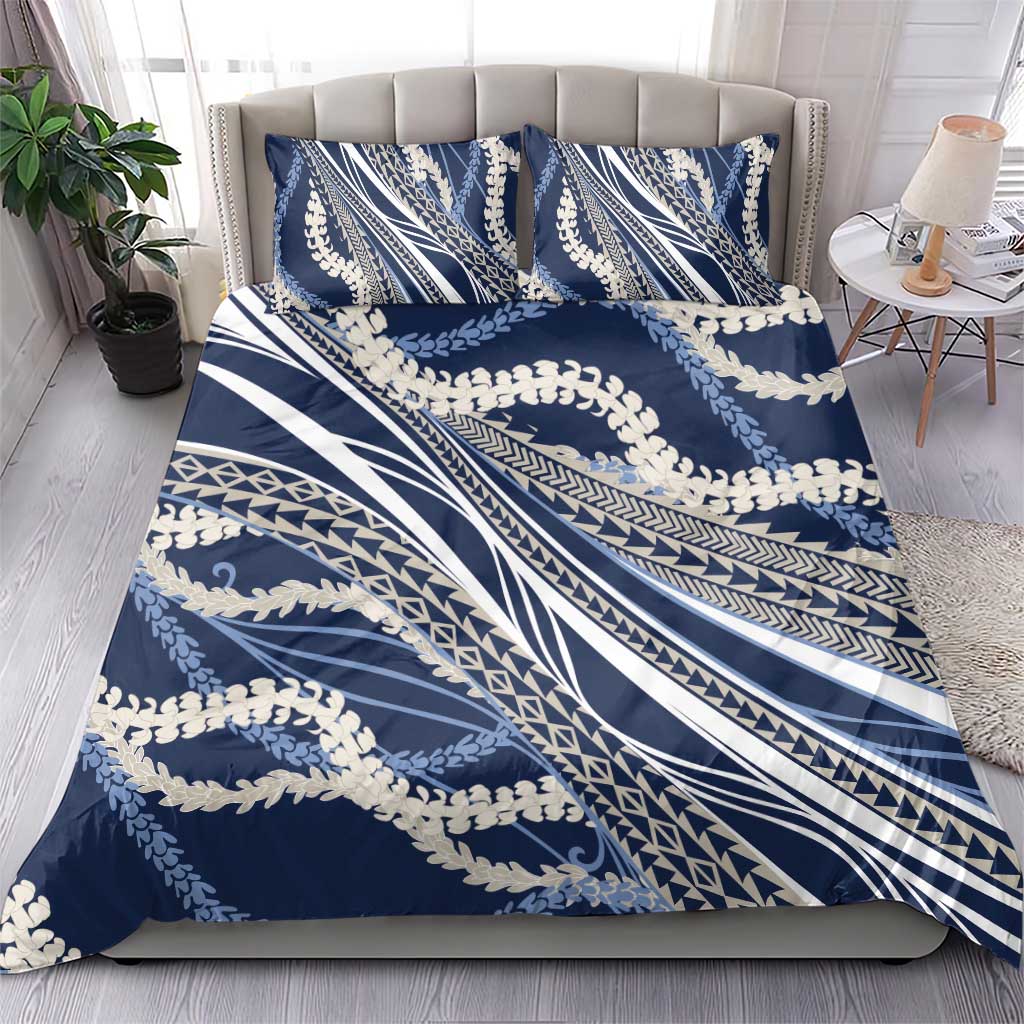 Polynesian Puakeniken Pikake Twisted Lei Bedding Set Navy Blue LT7 - Polynesian Pride