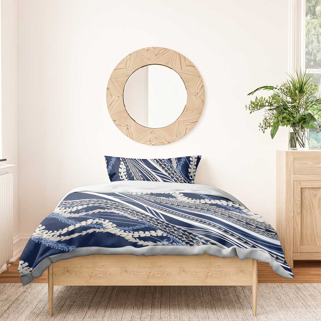 Polynesian Puakeniken Pikake Twisted Lei Bedding Set Navy Blue LT7 - Polynesian Pride