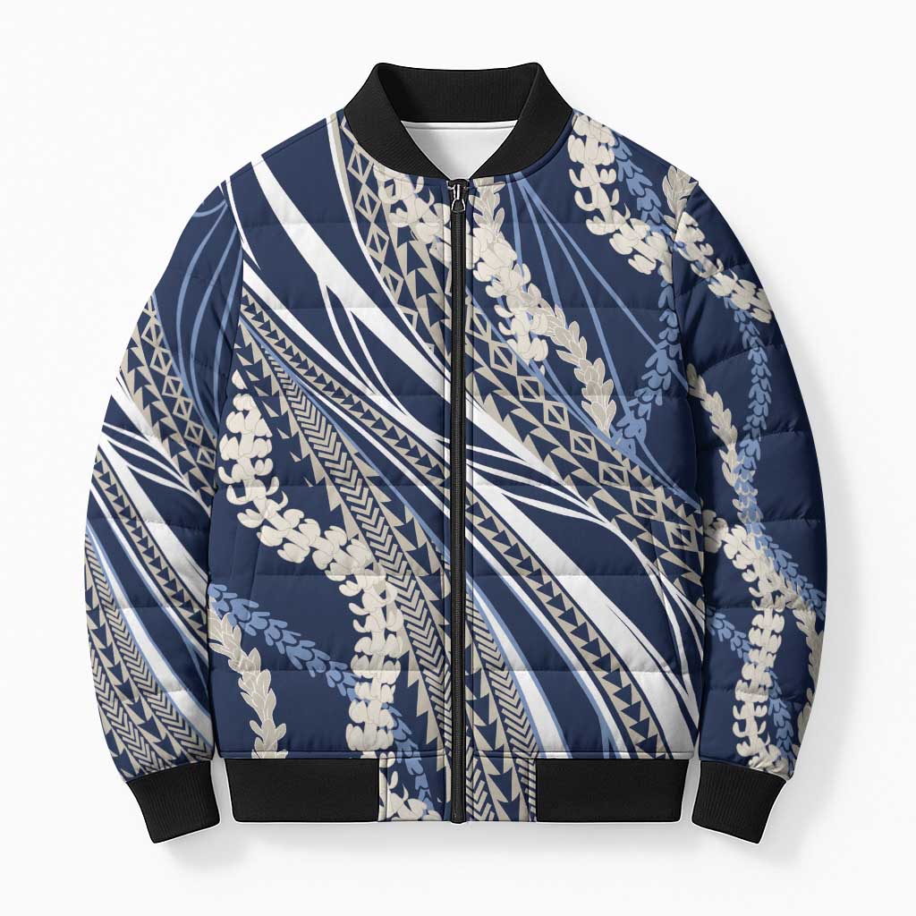 Polynesian Puakeniken Pikake Twisted Lei Bomber Puffer Jacket Navy Blue LT7 Unisex Navy Blue - Polynesian Pride