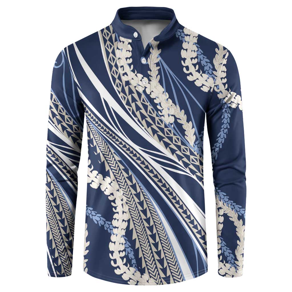 Polynesian Puakeniken Pikake Twisted Lei Button Sweatshirt Navy Blue - Polynesian Pride