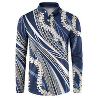 Polynesian Puakeniken Pikake Twisted Lei Button Sweatshirt Navy Blue - Polynesian Pride