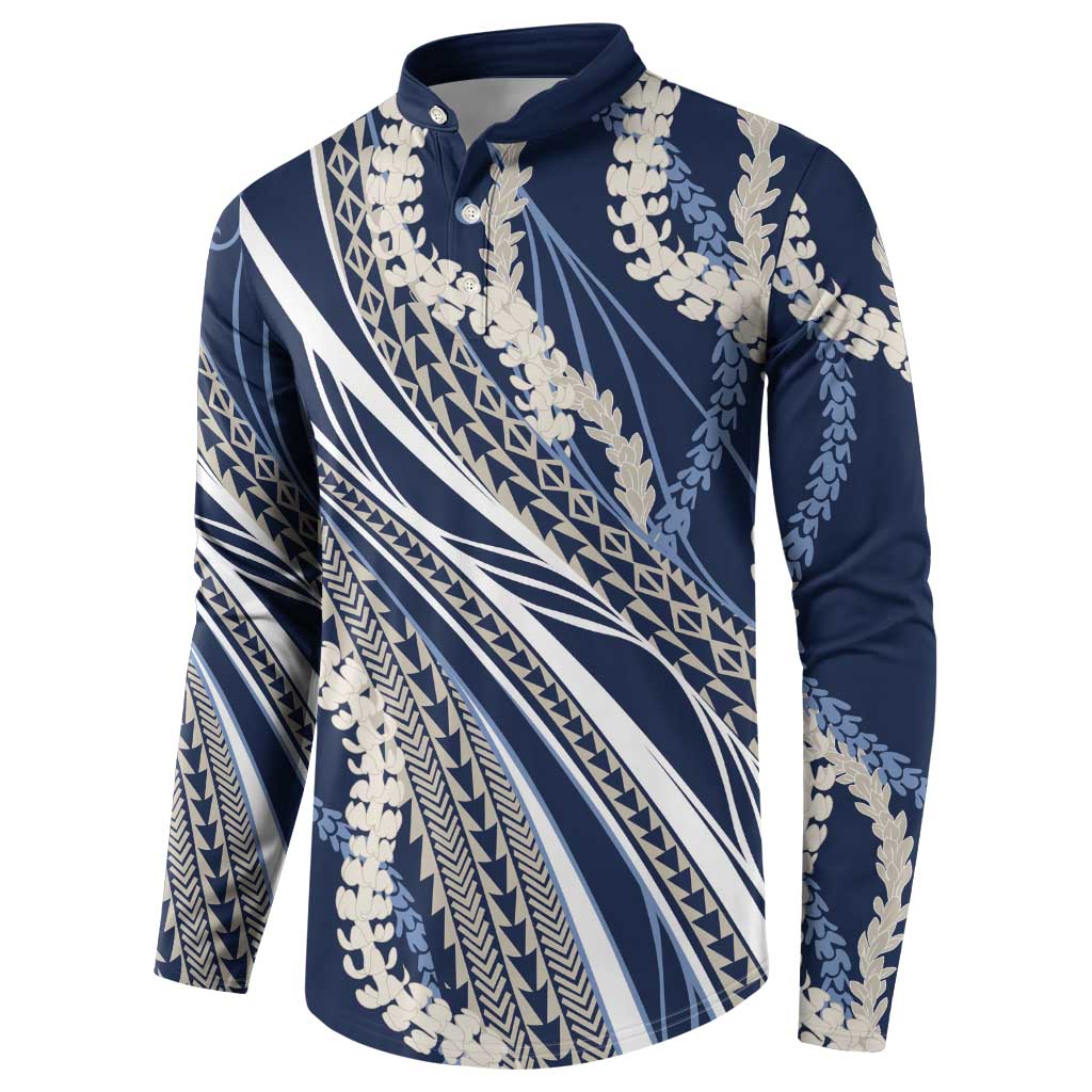 Polynesian Puakeniken Pikake Twisted Lei Button Sweatshirt Navy Blue - Polynesian Pride