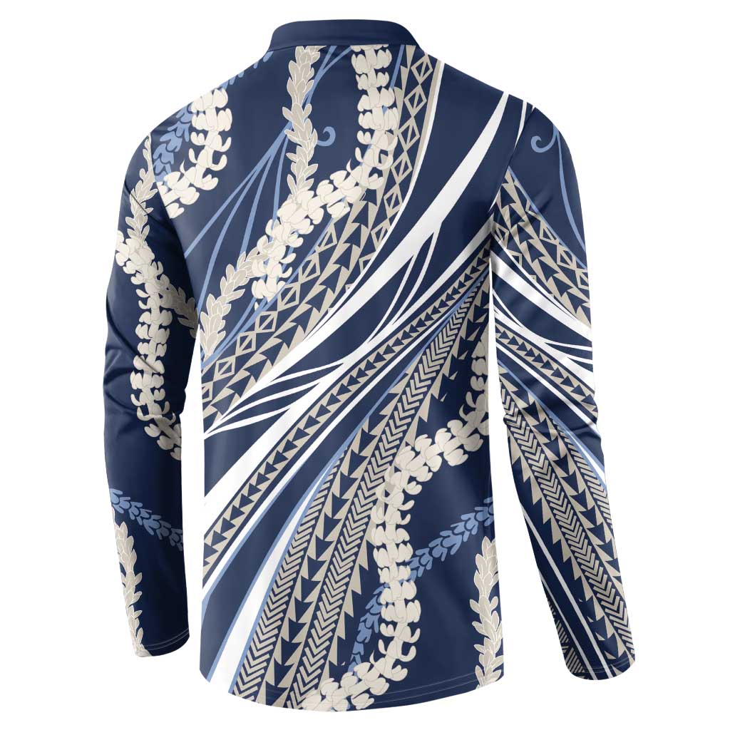 Polynesian Puakeniken Pikake Twisted Lei Button Sweatshirt Navy Blue - Polynesian Pride