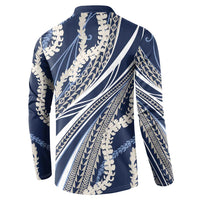 Polynesian Puakeniken Pikake Twisted Lei Button Sweatshirt Navy Blue - Polynesian Pride