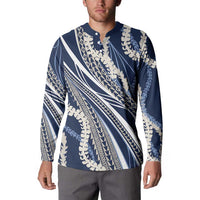 Polynesian Puakeniken Pikake Twisted Lei Button Sweatshirt Navy Blue - Polynesian Pride