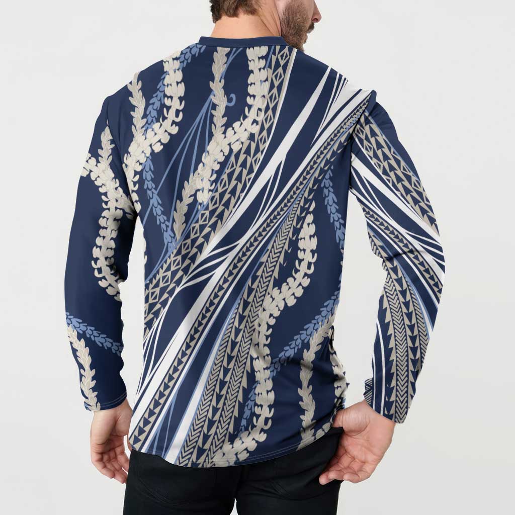 Polynesian Puakeniken Pikake Twisted Lei Button Sweatshirt Navy Blue - Polynesian Pride