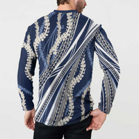 Polynesian Puakeniken Pikake Twisted Lei Button Sweatshirt Navy Blue - Polynesian Pride