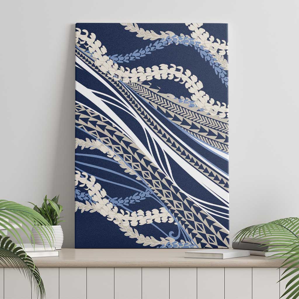 Polynesian Puakeniken Pikake Twisted Lei Canvas Wall Art Navy Blue - Polynesian Pride