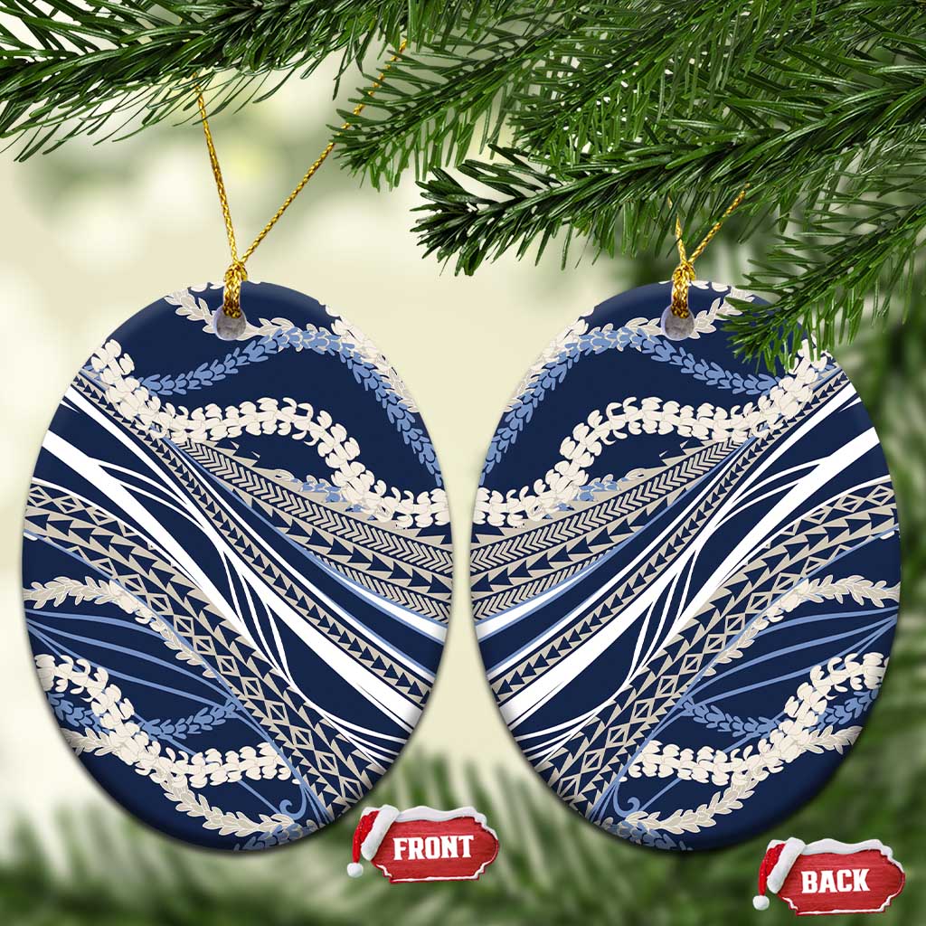 Polynesian Puakeniken Pikake Twisted Lei Ceramic Ornament Navy Blue - Polynesian Pride