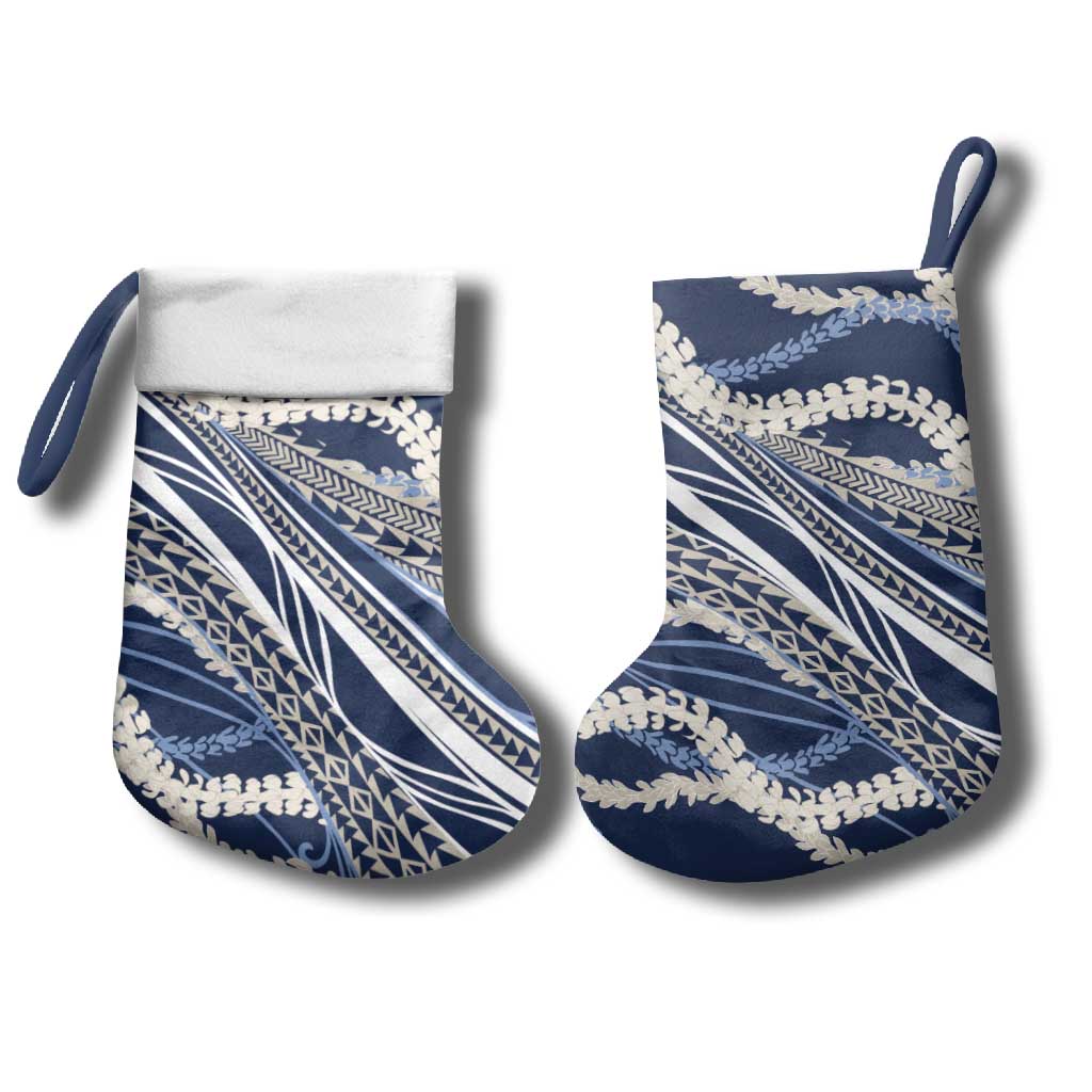 Polynesian Puakeniken Pikake Twisted Lei Christmas Stocking Navy Blue - Polynesian Pride