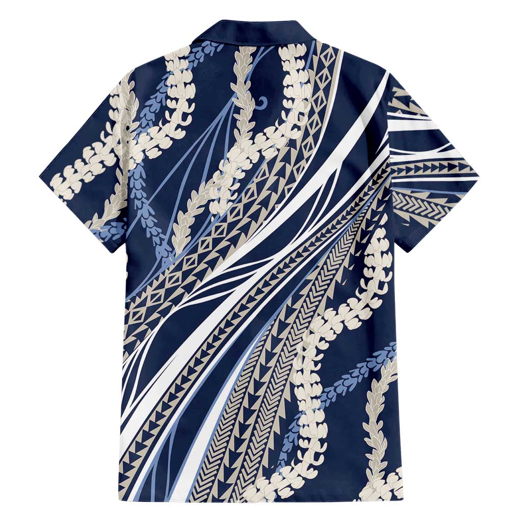 Polynesian Puakeniken Pikake Twisted Lei Family Matching Puletasi and Hawaiian Shirt Navy Blue LT7 - Polynesian Pride