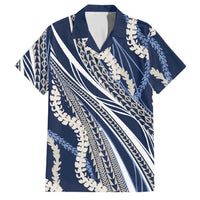 Polynesian Puakeniken Pikake Twisted Lei Family Matching Summer Maxi Dress and Hawaiian Shirt Navy Blue - Polynesian Pride