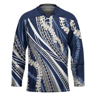 Polynesian Puakeniken Pikake Twisted Lei Hockey Jersey Navy Blue LT7 Unisex Navy Blue - Polynesian Pride