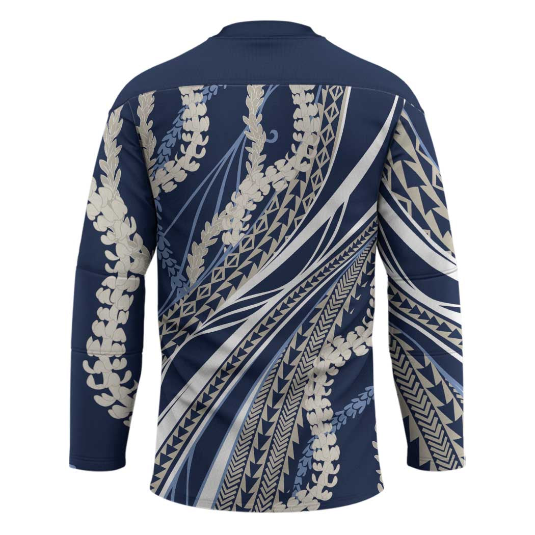 Polynesian Puakeniken Pikake Twisted Lei Hockey Jersey Navy Blue LT7 - Polynesian Pride