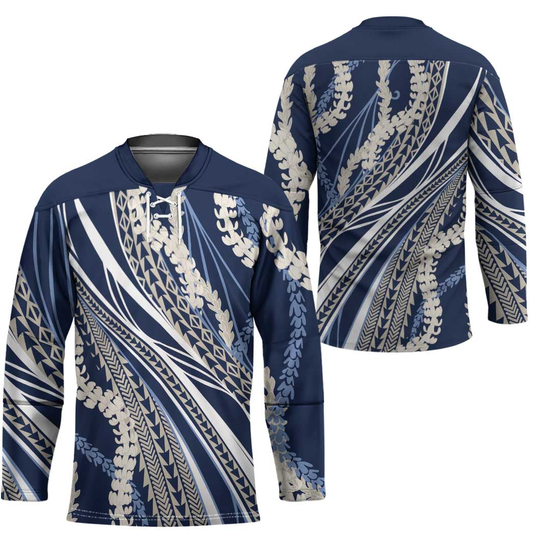 Polynesian Puakeniken Pikake Twisted Lei Hockey Jersey Navy Blue LT7 - Polynesian Pride