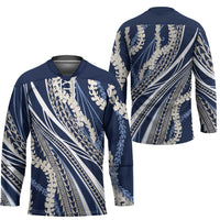 Polynesian Puakeniken Pikake Twisted Lei Hockey Jersey Navy Blue LT7 - Polynesian Pride