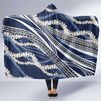 Polynesian Puakeniken Pikake Twisted Lei Hooded Blanket Navy Blue - Polynesian Pride