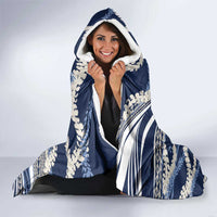 Polynesian Puakeniken Pikake Twisted Lei Hooded Blanket Navy Blue - Polynesian Pride
