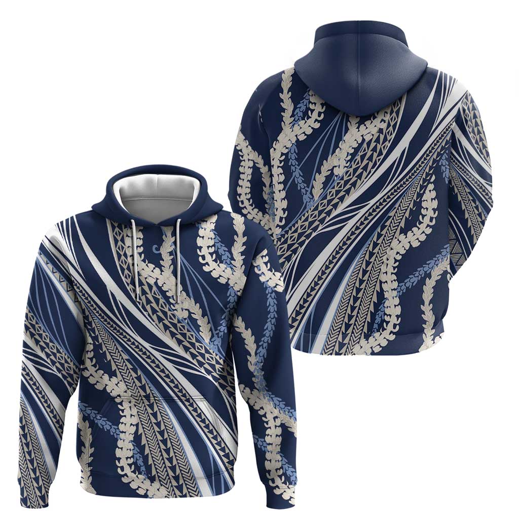 Polynesian Puakeniken Pikake Twisted Lei Hoodie Navy Blue - Polynesian Pride