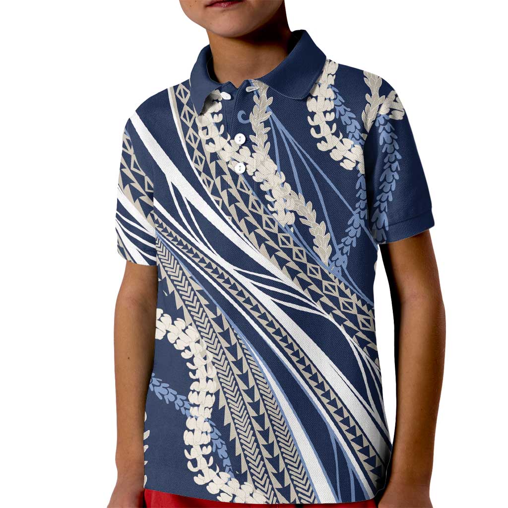 Polynesian Puakeniken Pikake Twisted Lei Kid Polo Shirt Navy Blue - Polynesian Pride