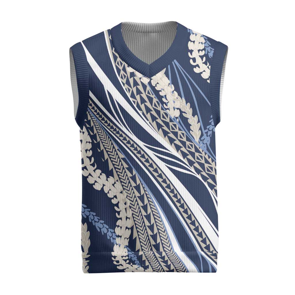Polynesian Puakeniken Pikake Twisted Lei Christmas Knitted V-Neck Vest Navy Blue LT7 Navy Blue - Polynesian Pride