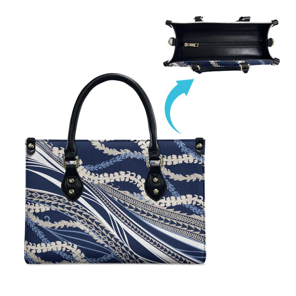 Polynesian Puakeniken Pikake Twisted Lei Leather Bag Navy Blue LT7 - Polynesian Pride