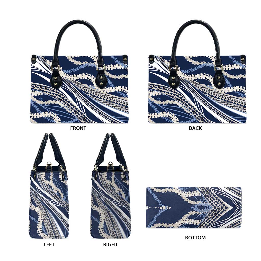 Polynesian Puakeniken Pikake Twisted Lei Leather Bag Navy Blue LT7 - Polynesian Pride