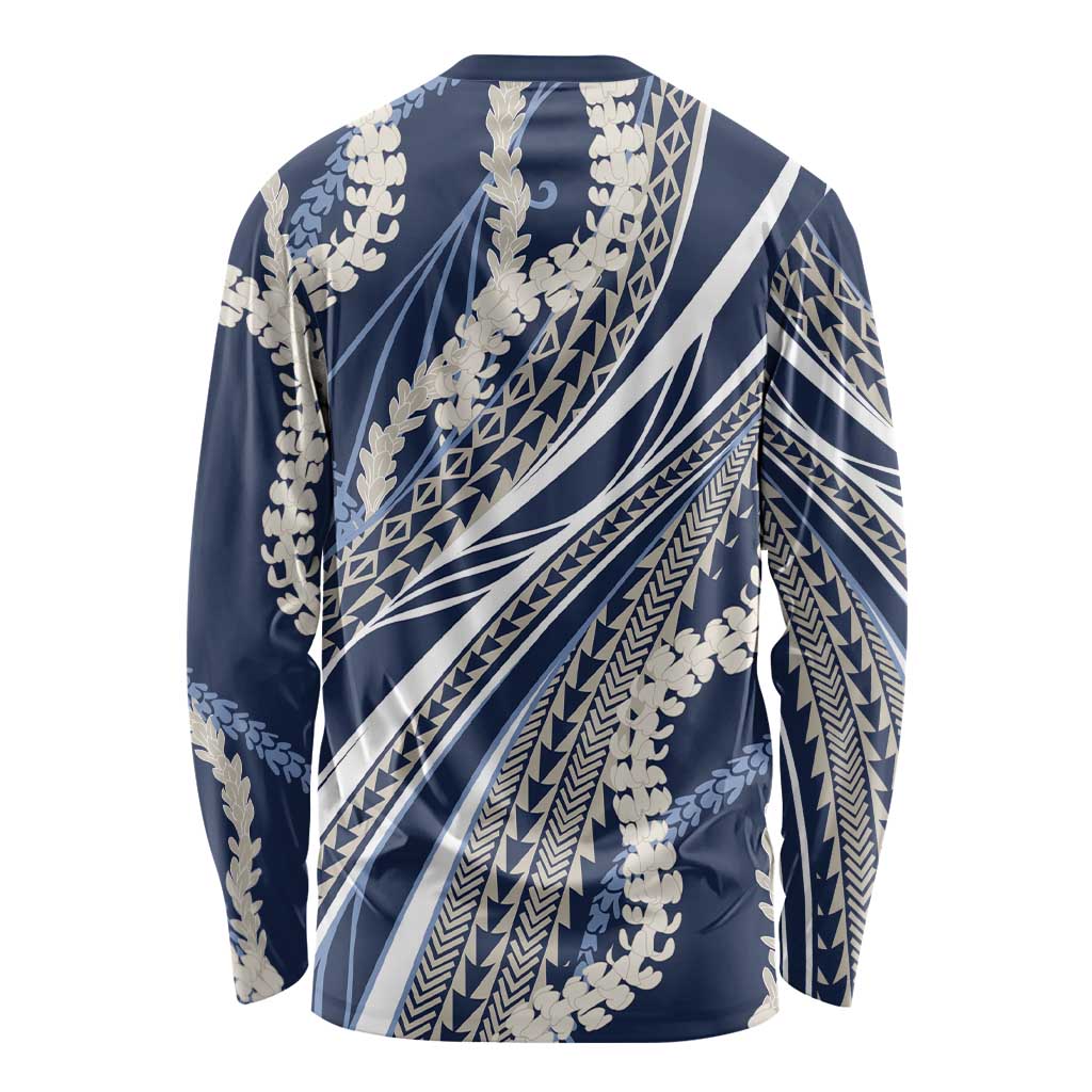 Polynesian Puakeniken Pikake Twisted Lei Long Sleeve Shirt Navy Blue - Polynesian Pride