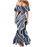 Polynesian Puakeniken Pikake Twisted Lei Mermaid Dress Navy Blue - Polynesian Pride