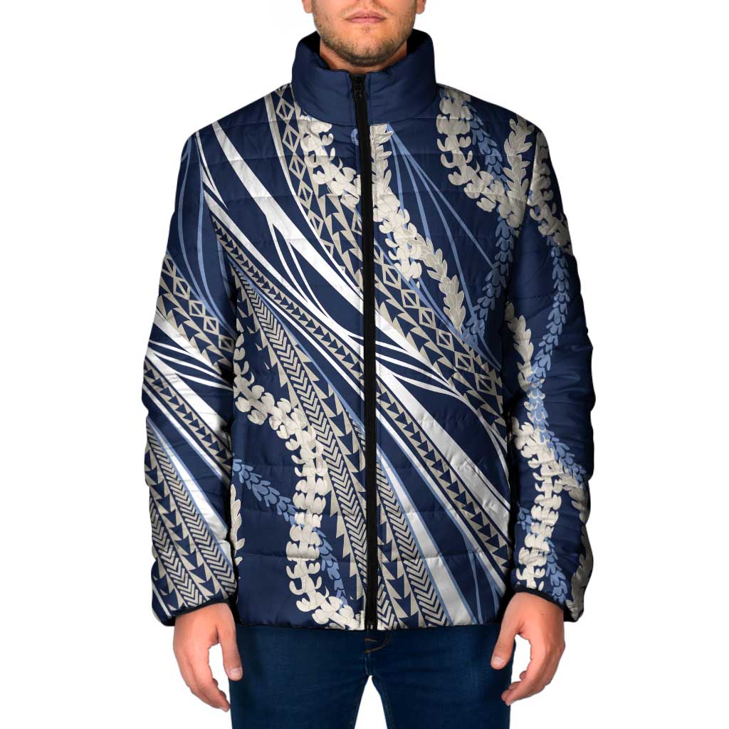 Polynesian Puakeniken Pikake Twisted Lei Padded Jacket Navy Blue LT7 Men Navy Blue - Polynesian Pride