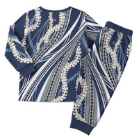 Polynesian Puakeniken Pikake Twisted Lei Christmas Pajama Set Navy Blue - Polynesian Pride