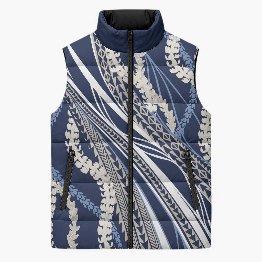 Polynesian Puakeniken Pikake Twisted Lei Sleeveless Puffer Jacket Navy Blue LT7 Unisex Navy Blue - Polynesian Pride
