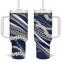 Polynesian Puakeniken Pikake Twisted Lei Tumbler With Handle Navy Blue - Polynesian Pride