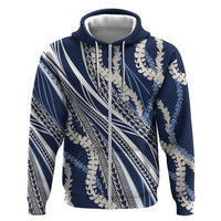Polynesian Puakeniken Pikake Twisted Lei Zip Hoodie Navy Blue - Polynesian Pride