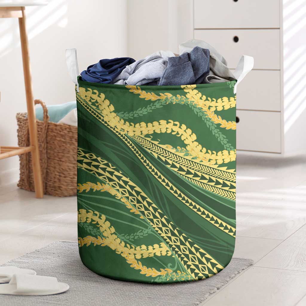 Polynesian Puakeniken Pikake Twisted Lei Laundry Basket Emerald LT7 Emerald - Polynesian Pride