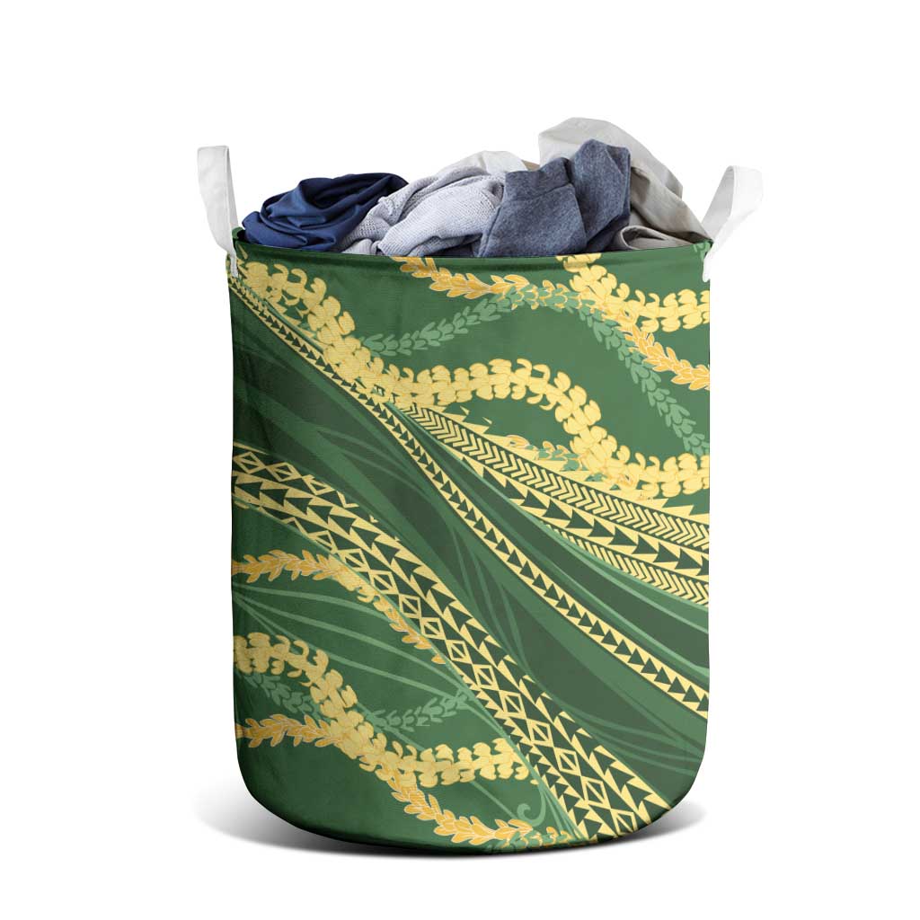 Polynesian Puakeniken Pikake Twisted Lei Laundry Basket Emerald LT7 - Polynesian Pride