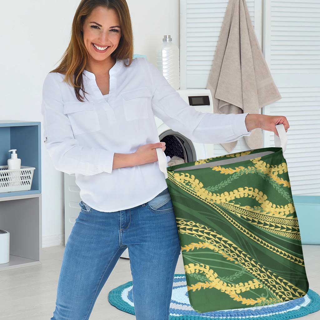 Polynesian Puakeniken Pikake Twisted Lei Laundry Basket Emerald LT7 - Polynesian Pride