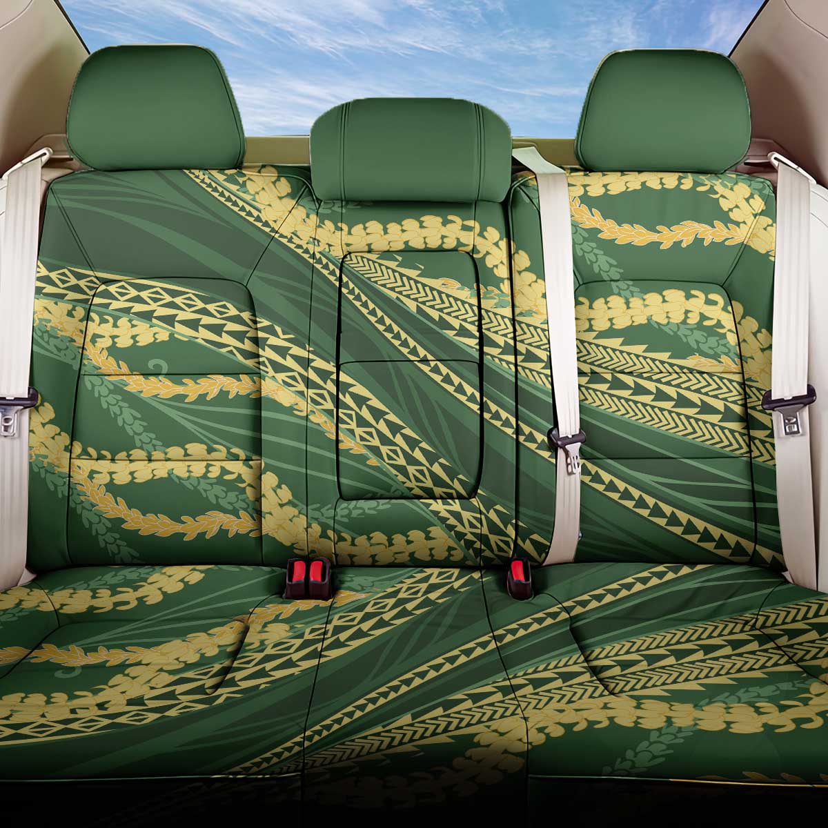 Polynesian Puakeniken Pikake Twisted Lei Back Car Seat Cover Emerald - Polynesian Pride