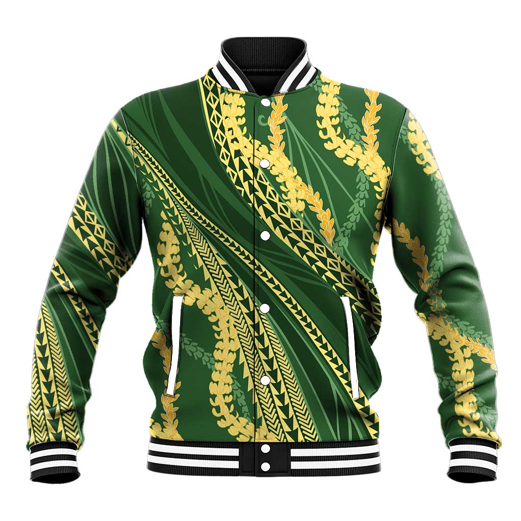 Polynesian Puakeniken Pikake Twisted Lei Baseball Jacket Emerald - Polynesian Pride
